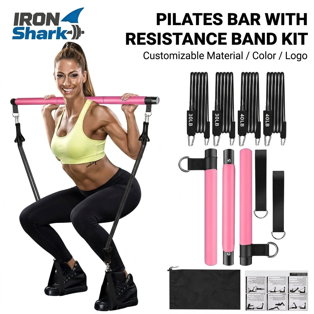 Pilates Bar Kit with Resistance Bands, Adjustable Exercise Bar System with Foot Straps & Carry Bag, Portable Home Gym Fitness Equipment for Core & Full-Body Workout